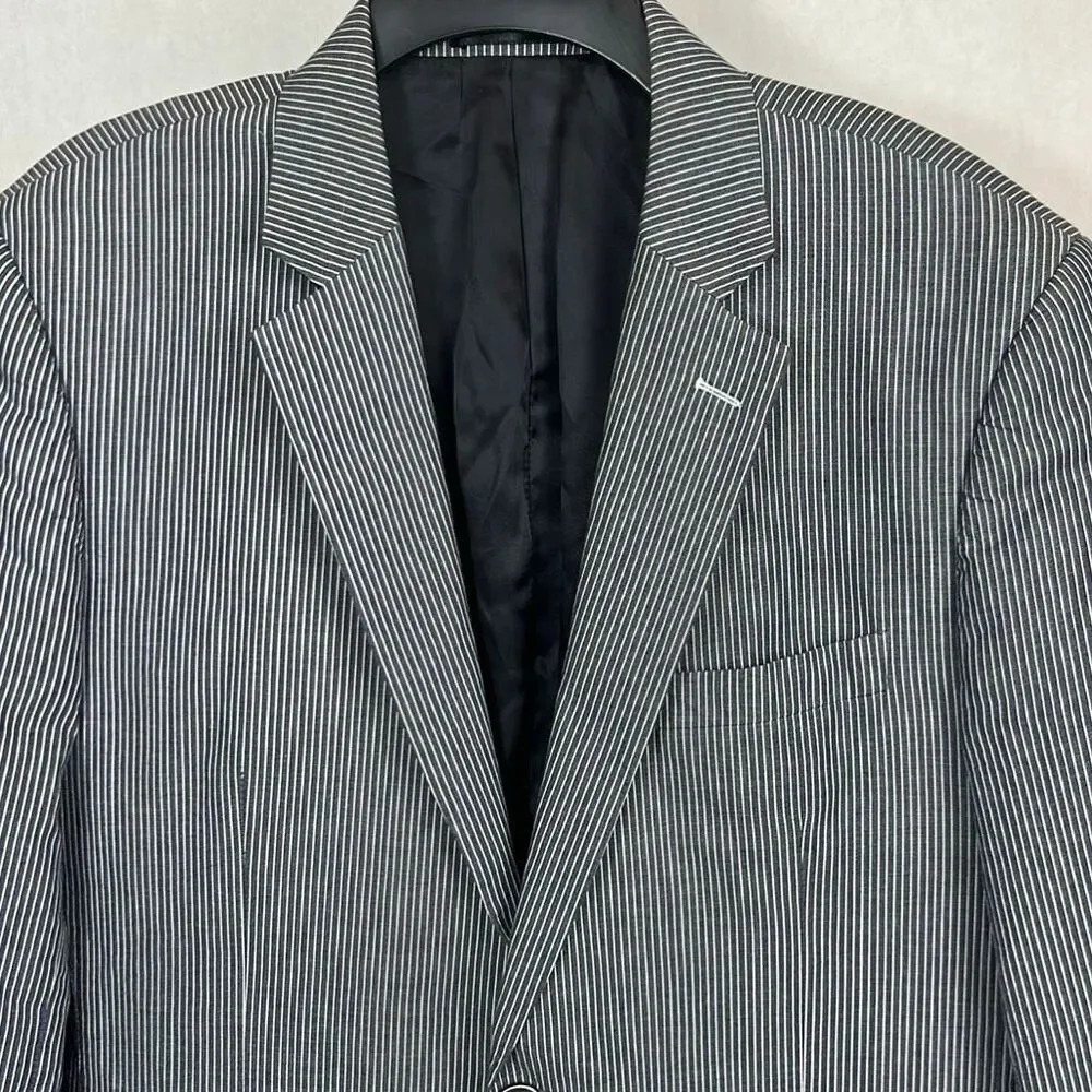 Austin Reed Mens Striped Blazer Sz XLarge Pure Cotton Gray White Suit Coat
